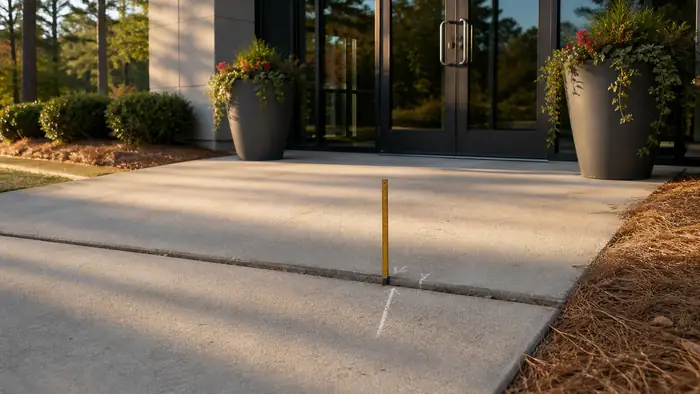Entrance walkway checked for trip hazards at a business door in Marietta, GA, in late afternoon light.
